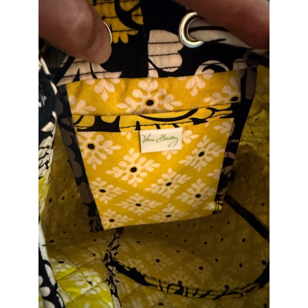 Vera Bradley Baroque Quilted Cotton Cinch Drawstring Backpack Black Yellow - Picture 9 of 9
